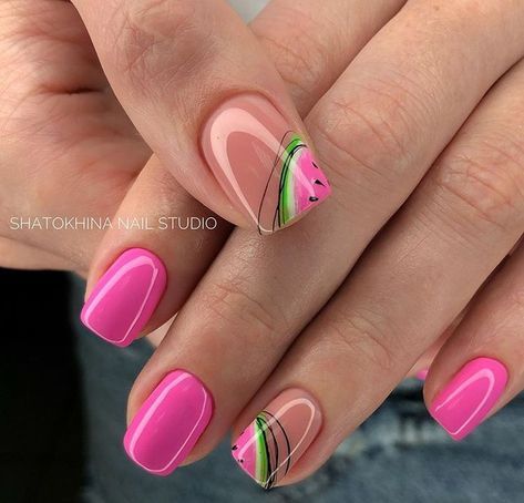 Watermelon Nails, Nails Art Designs, Pink Gel, Colorful Nails, Cute Gel Nails, Nails 2023, Nagel Inspo, Pink Acrylic Nails, Pretty Acrylic Nails