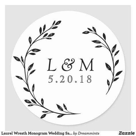 . Add a touch of elegance to your wedding with this beautiful monogram sticker. Perfect for your invitations, programs, signage, and more! #wedding #weddinginvitations #weddingsigns . #Save_The_Date_Classic #Wedding_Announcements_Invitations #Cricut_Wedding #Wedding_Stickers_Labels Wedding Sticker Design, Save The Date Classic, Wedding Announcements Invitations, Drawn Wreath, Envelope Sticker, Leaf Monogram, Envelope Liners Wedding, Favor Gifts, Cricut Wedding