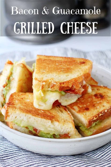 Bacon and Guacamole Grilled Cheese Bacon Guacamole Grilled Cheese, Bacon Rice, Guacamole Grilled Cheese, Grilled Cheese Sloppy Joe, Jalapeno Popper Grilled Cheese, Bacon Guacamole, Bacon Crisps, Spicy Guacamole, Avocado Salad Recipes