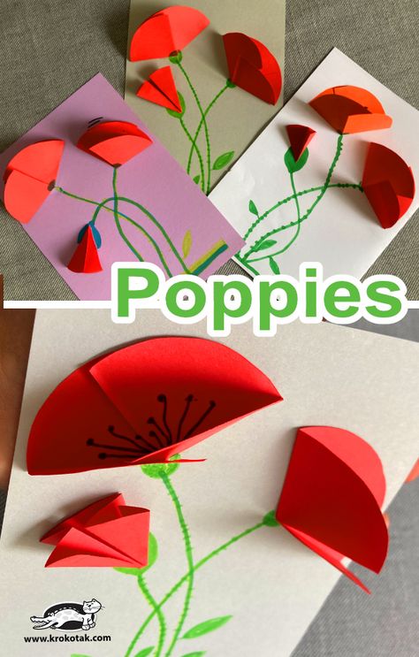 Poppy Toddler Craft, 3d Poppy Craft, Poppy Flower Crafts For Kids, Fingerprint Poppies, Poppy Art Projects For Kids, Easy Poppy Craft, Poppy Craft Ideas, Diy Poppy Flower, Poppy Crafts For Kids Simple