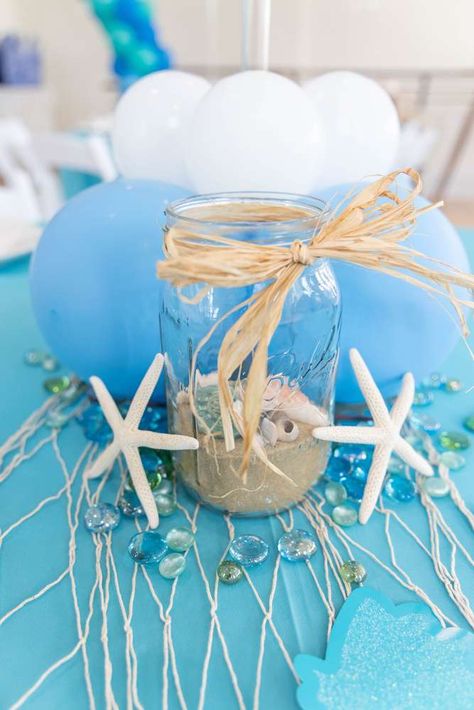 Under The Sea Birthday Table Decor, Ocean Party Centerpieces, Under The Sea Centerpiece Ideas, Under The Sea Centerpieces, Under The Sea Party Ideas, Seafood Brunch, Sea Birthday Party Ideas, Homecoming 2023, Birthday Under The Sea