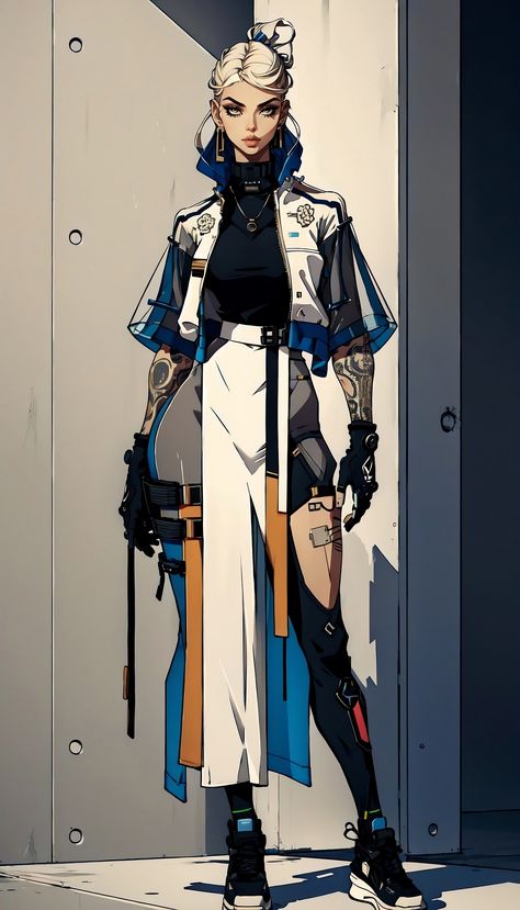 Cyberpunk Fantasy Outfit, Cyberpunk Woman Art, Sci Fi Clothing Concept Art, Cyberpunk Kimono, Student Costume, Cyberpunk Outfit, Sci Fi Character Design, Sci Fi Clothing, Cyberpunk Female