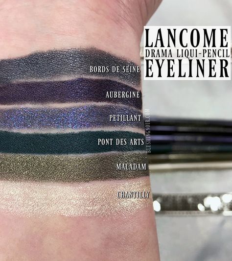 Lancôme Drama Liqui-Pencil Extreme Longwear Eyeliner Swatches + Review Sparkly Makeup, Bare Skin, How To Apply Eyeliner, Longer Eyelashes, Eyeliner Tutorial, Winged Eyeliner, Pencil Eyeliner, Aloe Vera Gel, Dehydrated Skin