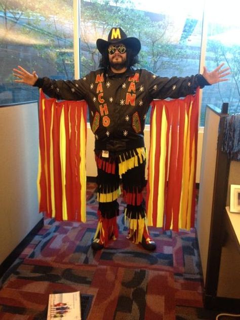 Finally got around to making this after years of procrastination and a fistfuls of Slim Jims to throw at passerby- Imgur Slim Jim Costume, 80's Costume Ideas, Wrestling Costumes, Haunted Hayride, Randy Savage, Macho Man Randy Savage, Clever Halloween Costumes, Slim Jims, Halloween 2014