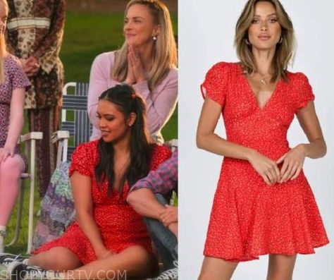 Never Have I Ever: Season 3 Episode 2 Haley's Red Floral V Neck Mini Dress V Neck Mini Dress, Where To Buy Clothes, Never Have I Ever, Fashion Tv, Season 3, Red Floral, Fashion Looks, Shopping Outfit, Short Sleeve Dresses