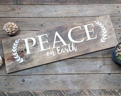 Large Peace On Earth Sign, Mantle Decor, Winter Decor, Christmas Decor, All Year Decor, Laurels, Mod Earth Signs, Peace On Earth, Coffee Signs, Rustic Signs, Mantle Decor, Christmas 2019, Modern Calligraphy, Christmas Signs, How To Make Notes