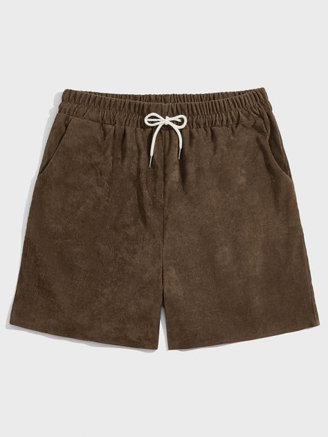 Chocolate Brown Casual Collar  Corduroy Plain Straight Leg Embellished Non-Stretch Summer Men Clothing Academia Men, Swimsuit Sport, Masc Outfits, Mens Shorts Outfits, Outfits Mit Shorts, Kid Boy, Drawstring Waist Shorts, Corduroy Shorts, Surf Board