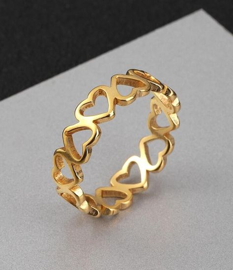 10K Solid Gold Cute Heart Ring - Closed Heart Dainty Ring - Bridesmaid Gift - Valentine's Day Gifts -Minimalist Ring - Linked Heart Band This awesome ring features studded gold ring this style and charm available in thirty six sizes. The unique pattern in and geometric shape of sank make the ring so dainty and minimalist that you can wear it every day. A perfect gift for Valentine's Day anniversaries, birthdays, and graduations, this piece is so cute and sophisticated that you would like to wear Lady Ring Design, Heart Shape Ring Design Gold, Gold Ring For Ladies, Ladies Rings Gold Design, Closed Heart, Simple Ring Design, Ladies Gold Rings, Heart Shape Ring, Bangle Design