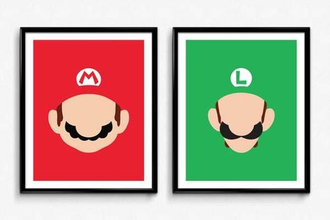 Super Mario and Luigi Minimalistic Poster Set Mario Bros Room, Nintendo Room, Super Mario Room, Mario Room, Mario E Luigi, Instructions Lego, Video Game Print, Cuadros Diy, Minimalistic Poster