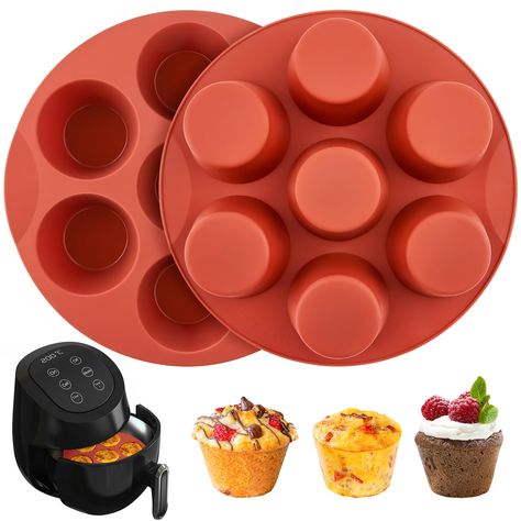 PRICES MAY VARY. Air Fryer Accessories: You will get 2pcs air fryer muffin pans with 7 cavities in each pan, you can bake up to 7 different delicious muffins in one batch, saving you time and effort. Premium Materials: This cupcake mold is made of professional quality food-grade silicone, BPA free, flexible and can be used repeatedly for a long time. (We suggest to put a hard baking tray or sheet under these molds before filling them for easy transfer.) Versatile Uses: This soft silicone air fry Air Fryer Egg Bites, Baked Egg Muffins, Delicious Muffins, Air Fryer Accessories, Silicone Muffin Pan, Cupcake Pans, Cupcake Mold, Muffin Pans, Muffin Cake