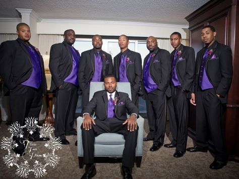 Follow us @SIGNATUREBRIDE on Twitter and on FACEBOOK @ SIGNATURE BRIDE MAGAZINE Groomsmen Attire Purple, Purple Groomsmen, Brown Groomsmen, Wedding Groomsmen Attire, Purple And Gold Wedding, Backyard Wedding Dresses, Wedding Tux, Purple Wedding Theme, Cincinnati Wedding