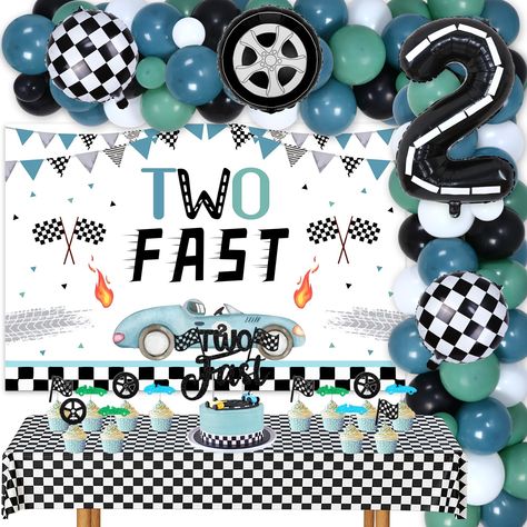 PRICES MAY VARY. Two Fast Birthday Party Decorations for Boys: This package includes 54 latex balloons 12 inches, 20 latex balloons 5 inches, 1 number “2” foil balloon 40 inches, 1 checkered and 2 tire shaped foil balloons 18 inches, 1 backdrop, 1 cake topper, 12 cupcake toppers, and 1 tablecloth, which can decorate boy’s birthday party well. Wide Applications: Perfect for boy’s racing car theme 2nd birthday, two fast birthday party, race car themed party, let’s go racing party, two fast two cur Checkered Backdrop, 2nd Birthday Decorations, Racing Party, 2nd Birthday Party For Boys, Green Balloons, Boy Birthday Decorations, Car Themed Parties, Car Theme, Race Party