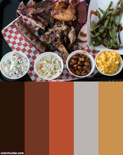 Fat+Casual+Bbq+At+Graffiti+Color+Scheme Bbq Color Palette, Meat Color Palette, Restaurant Color Palette, Canva Project, Restaurant Graphics, Logo Color Schemes, Turkish Restaurant, Palette Challenge, Identity System