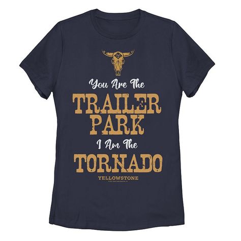 Cowboy up in this juniors' Yellowstone tornado graphic tee. Cowboy up in this juniors' Yellowstone tornado graphic tee. Crewneck Short sleevesFABRIC & CARE Cotton Machine wash Imported Size: Small. Color: Navy. Gender: female. Age Group: kids. Ranching Life, Yellow Top Outfit, Yellow Shirt Outfit, Dutton Family, Family Logo, Sassy Tee, Beth Dutton, Cowboy Up, A Bull