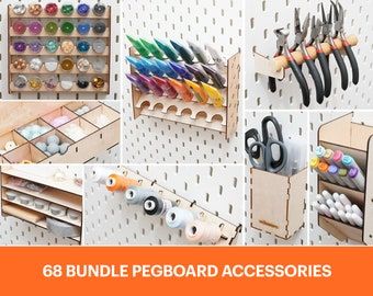 Wall Pegboard, Pegboard Craft Room, Ikea Pegboard, Wooden Pegboard, Pegboard Storage, Paint Organization, Room Organizer, Pegboard Organization, Pegboard Accessories