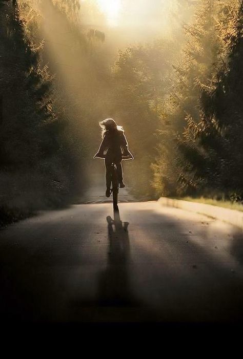 Collage Des Photos, Riding A Bike, Bicycle Girl, Foto Art, Bike Ride, Light And Shadow, The Forest, Beautiful Photo, The Middle