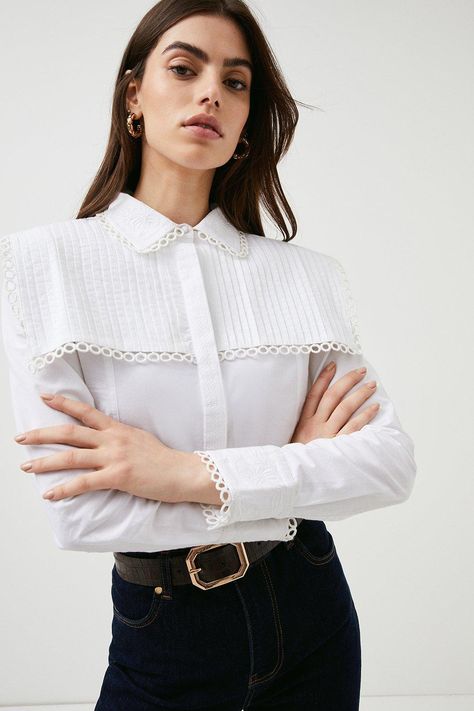 Yoke Shirt Pattern, Yoke Shirt, Sustainable Fashion Designers, Gorgeous Blouses, Lace Trims, Sporty Chic, Shirt Collection, Karen Millen, White Shirts