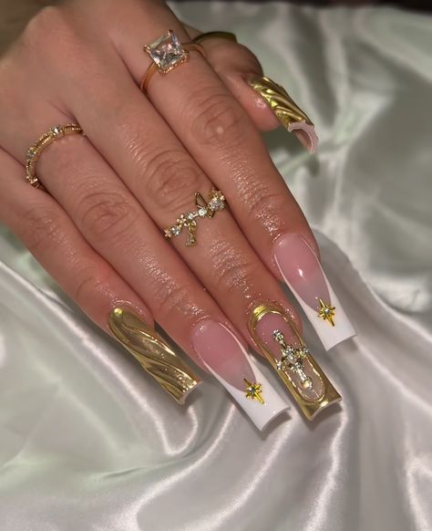 Gal Nails, Style Français, Long Acrylic, Unique Acrylic Nails, Nail Swag, Bling Acrylic Nails, Acrylic Nails Coffin, Birthday Nails, Square Acrylic Nails