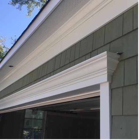 Exterior Crown Molding, Garage Trim, Decorative Molding, Roof Trim, Trim Ideas, Garage Exterior, Window Trim Exterior, Trim Molding, Decorative Mouldings