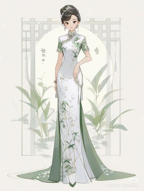 Cheongsam Drawing, Chinese Dress Drawing, Japanese Dress Modern, Chinese Drawings, Dress Design Drawing, Traditional Chinese Dress, Fashion Drawing Dresses, Dress Design Sketches, Fashion Illustration Dresses