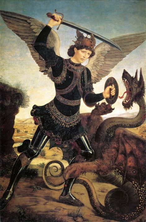 St. Michael and the Dragon by Antonio del Pollaiuolo Project Monarch, Mk Ultra, Saint George And The Dragon, Arte Alien, Ange Demon, San Michele, Archangel Michael, Angels And Demons, Saint George