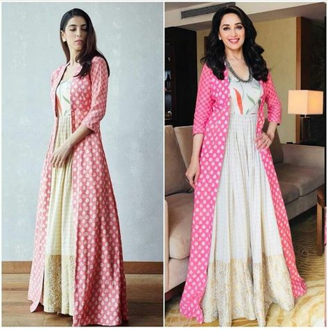 Overcoat Dress Women Indian, Long Koti, Saree Reuse, Punjabi Dress Design, Simple Gown, Long Shrug, Different Types Of Dresses, Cotton Frocks, Lehnga Dress