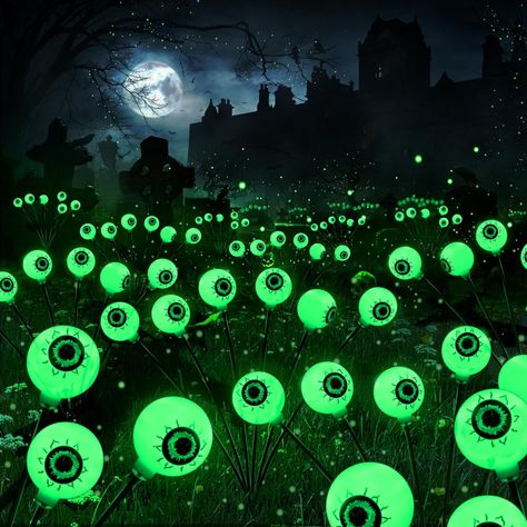 Brizled Solar Halloween Lights, 2 Pack Total 12 LED Green Halloween Eyeball Lights, 2 Modes Outdoor Halloween Lights, Swaying Firefly Halloween Pathway Lights Waterproof for Garden Yard Lawn Decor Halloween Pathway Lights, Outdoor Halloween Lights, Halloween Solar Lights, Horror Atmosphere, Halloween Lighting Outdoor, Yard Pathway, Halloween Led Lights, Bloodshot Eyes, Green Halloween