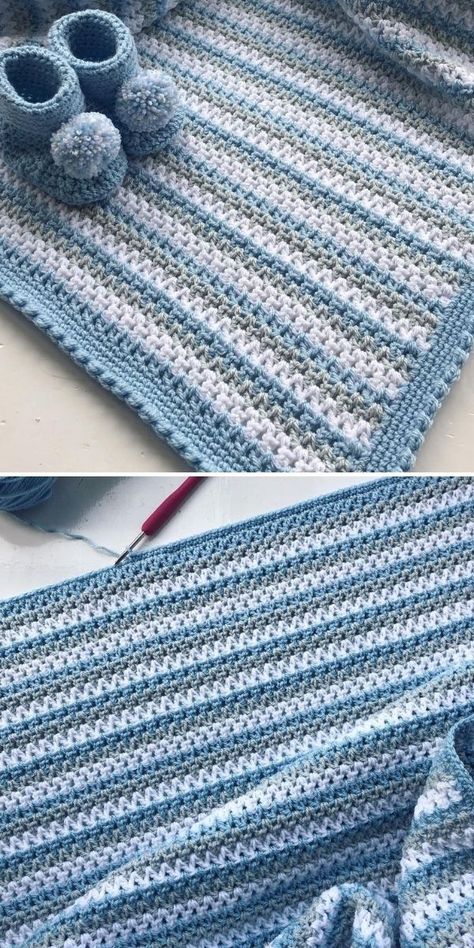 Modern Haken, V Stitch Crochet, Crochet Blanket Stitch Pattern, Crocheted Baby Blanket, Crochet Stitches For Blankets, Easy Crochet Blanket, Crochet Blanket Designs, Easy Crochet Baby, Baby Afghan Crochet