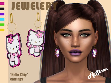 Sanrio Clothes, Los Sims 4 Mods, Hello Kitty Earrings, Kitty Clothes, Hello Kitty Clothes, Sims 4 Cc Folder, Free Sims, Sims 4 Toddler, Sims4 Clothes