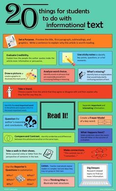 20 Things for Students to Do with Informational Text [infographic] Things For Students, Teaching Informational Text, Literacy Coach, Fiction Text, Information Literacy, Middle School Reading, Dig Deeper, Number 16, Instructional Coaching