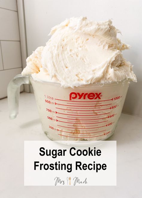 Pin this recipe and make this yummy frosting at home! Click this pin for the full recipe. The very best sugar cookie frosting there is. This unique frosting is a dance of flavors all complimenting each other. Simple Frosting Recipe Powdered Sugar, Sugar Cookie And Frosting Recipe, Old Fashioned Sugar Cookie Frosting, Homemade Sugar Cookie Frosting, Pillsbury Icing Recipe, Sweetex Frosting Recipe, Thick Frosting Recipe, How To Make Frosting For Cakes, Powder Sugar Frosting