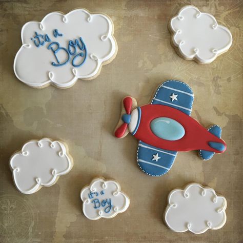 Planes for Ryan Baby Shower Boy Cookies, Airplane Party Theme, Baby Shower Cupcakes For Boy, Airplane Cookies, Airplane Baby Shower, Cupcakes For Boys, Airplane Birthday Party, Airplane Baby, Ideas Baby Shower