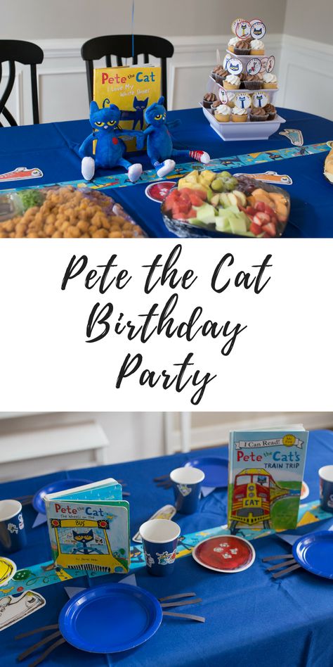 All about our little guys Pete the Cat themed birthday party for his second birthday! What we did, how we decorated, what we ate, etc. #parties #toddlers #momlife #motherhood // Pete the cat decor // educational party ideas #CatBirthday Pete The Cat Bday Party, Pete The Cat Birthday Party Decor, Pete The Cat Party Decorations, Pete The Cat Birthday Party Ideas, Pete The Cat Party Ideas, Pete The Cat Birthday Party, Pete The Cat Party, Pete The Cat Birthday, Cat Bday