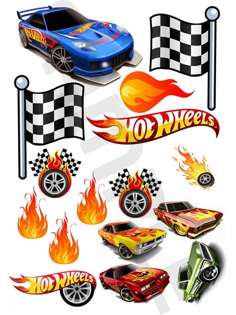 Small Hot Wheels Cake, Hot Wheels Cake Topper Printable Free, Hot Wheels Birthday Card, Hot Wheel Printables, Bolo Hot Wheels, Monster Jam Party, Hot Wheels Cake, Blaze Birthday, Wheel Cake