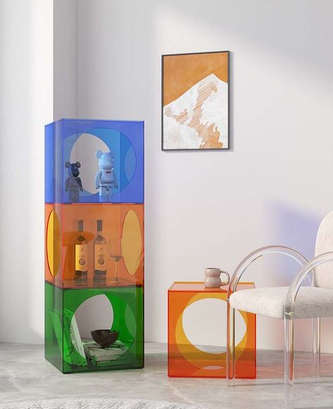 Plexiglass Coffee Table, Acrylic Furniture Design, Coffee Table Color, Acrylic Side Table, Furniture Acrylic, Modern Apartment Design, Acrylic Coffee Table, Home Bar Design, Colorful Apartment