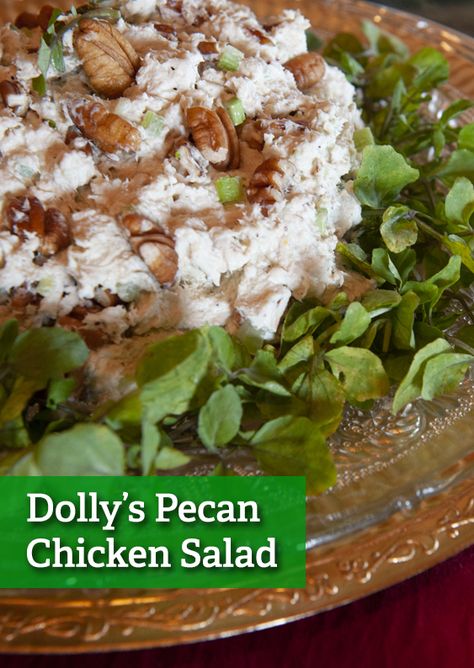 This delicious chicken salad is a holiday favorite in the Dolly Parton household. Dolly Partons Chicken Salad, Dolly Partons Pecan Chicken Salad, Dolly Parton's Pecan Chicken Salad, Dolly Parton Pecan Chicken Salad, Dolly Parton Chicken Pecan Salad, Dolly Parton Chicken Salad Recipe, Dolly Parton Chicken Salad, Christmas Chicken Salad, Fancy Nancy Chicken Salad Recipe