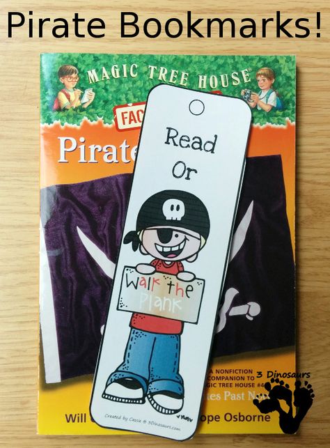 Free Pirate Themed Bookmarks - 12 different bookmarks - 3Dinosaurs.com Pirate Literacy Night, Pirate Bookmark, Pirate Unit, Pirate Classroom, Family Literacy Night, Pirate Books, Pirate Activities, Pirate Crafts, Family Literacy