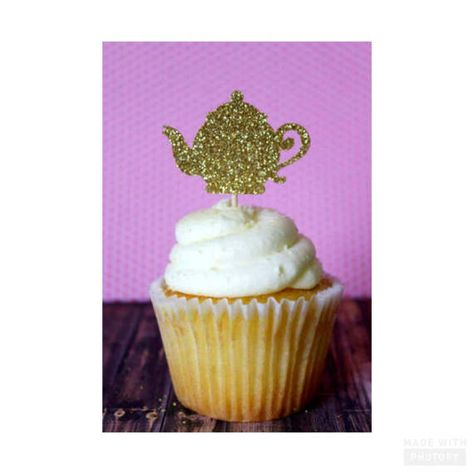 Tea Pot Cupcake Topper. Gold Birthday. Girl's Birthday. Tea For Two Party, Tea Party Cupcake, Tea Cup Cupcakes, Tea Party Cupcakes, Ghost Cupcakes, Christmas Cupcake Toppers, Winter Party Decorations, Tea Cup Cake, Halloween Cupcake Toppers