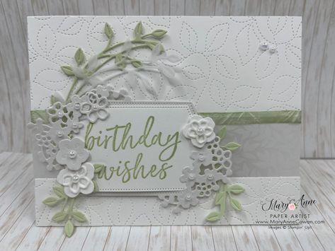 Stampin Up Cards Using Velum, Stampin Up Vellum Basics Dsp, Su Lovely Layers Vellum, Queen Anne’s Lace Stampin Up Cards, Stampin Up Translucent Florals Bundle, Pretty Birthday Card, Petal Park, Dainty Delight, Dainty Flowers