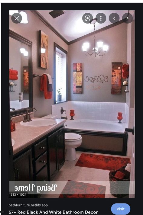 Room Ideas Cheap, Coral Bathroom Decor, Tan Bathroom, Frame Mirrors, Red Bathroom Decor, Brown Bathroom Decor, Dark Red Brown, Red Bathroom, Gray Bathroom Decor