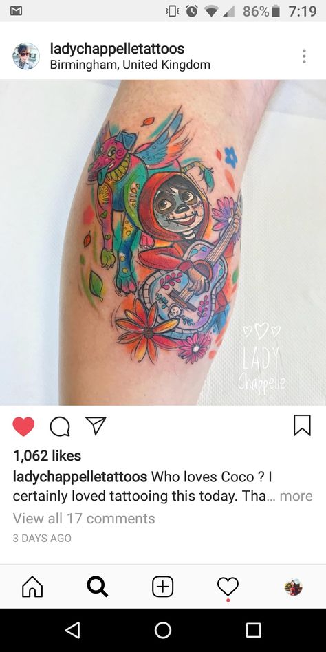 #coco #miguel #disney #tattoo Disney Filler Tattoo, Coco Tattoo Disney, Encanto Tattoo, Coco Tattoo, Pixar Tattoos, Black Light Tattoo, Disney Sleeve Tattoos, Disney Sleeve, Sleeves Ideas