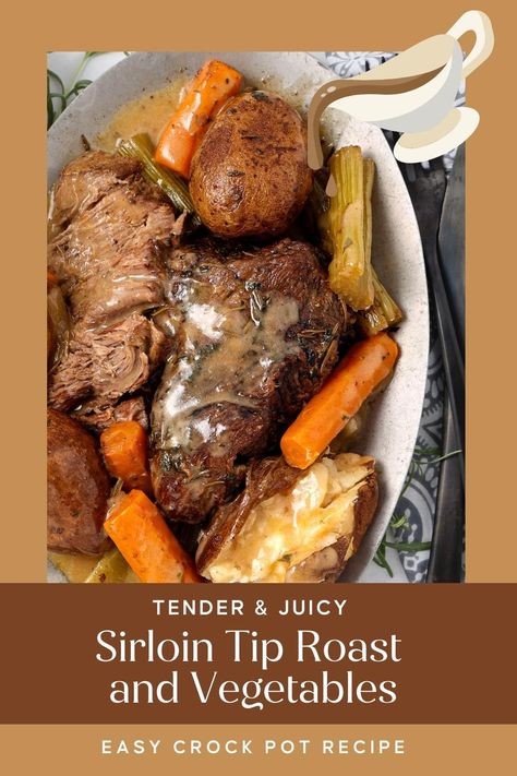 Your family will say thank you when you make this delicious slow cooker recipe for tender, juicy sirloin tip roast with a mix of delicious vegetables and savory gravy. This make-ahead recipe is an easy-to-prep sirloin tip roast in a slow cooker that is perfect for a hassle-free, mouthwatering dinner. Pot Roast With Vegetables, Roast Beef With Vegetables, Beef Sirloin Tip Roast, Roast With Vegetables, Tip Roast, Roasted Potatoes And Carrots, Roast In The Oven, Beef And Vegetables, Classic Pot Roast