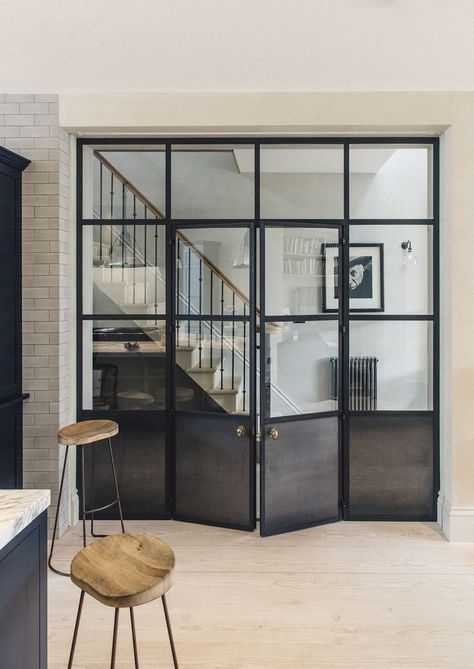 1 Metal And Glass Doors, Crittal Doors, Steel Doors And Windows, Open Kitchen And Living Room, Bespoke Kitchen Design, Casa Loft, Plain English, Steel Windows, Interior Design Per La Casa