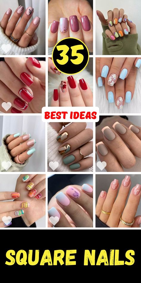 Discover the top 35 stylish Square Nails designs that will elevate your manicure game. Whether you prefer short, long, or tapered nails, these bright and trendy ideas offer something for everyone. From pretty lavender and baby blue shades to classy gold and neutral tones, these designs provide endless inspiration. Perfect for any occasion, these elegant and clean looks are sure to impress. Dive into these ideas and find your next favorite Square Nails design that combines both basic and cute ele Nail Designs For Square Nails Shape, Nail Ideas For Square Nails, Basic Medium Nails, Gel X Nail Inspo Square, Simple Nail Designs Square, Nail Designs For Square Nails, Cute Square Acrylic Nails, Square Nails Designs, Tapered Nails