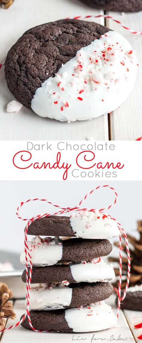 Dark Chocolate Candy Cane Cookies! The classic combination of chocolate and peppermint make these Dark Chocolate Candy Cane Cookies the perfect treat for the holidays! | livforcake.com Chocolate Candy Cane Cookies, Viral Food, Kek Lapis, Dark Chocolate Candy, Candy Cane Cookies, Christmas Cookie Exchange, Cookie Party, Xmas Cookies, Christmas Sweets