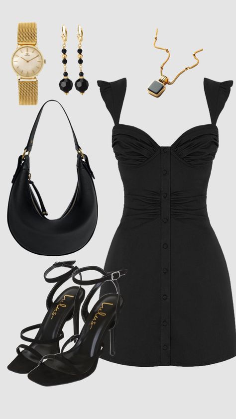 Date night fit for the neutral girly #blackandgold #datenight #inspo #outfitinspiration #outfitinpso #datenightoutfits #blackdress Date Night Outfit Women Classy, Day To Night Dress, Black Fancy Outfits, Black Date Outfit, Date Night Dress Outfit, Night Dress Outfit, Elegant Date Night Outfit, Chic Date Night Outfit, Classy Going Out Outfits