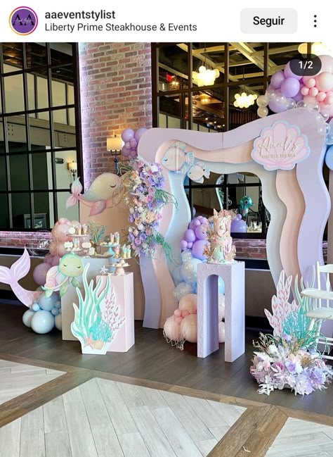 Little Mermaid Theme Party, First Birthday Mermaid, 1 Year Photoshoot, Bday Party Decor, 3d Backdrop, Balloon Arch Ideas, Birthday Under The Sea, Ocean Baby Showers, The Little Mermaid Party