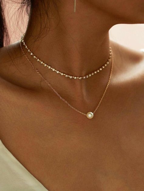 Diy Bijoux, Rhinestone Choker Necklace, Pearl Jewelry Necklace, Prom Jewelry, Classy Jewelry, Jewelry Lookbook, Pearl Pendant Necklace, Girly Jewelry, Dream Jewelry