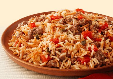 Zesty Spanish Beef and Rice rice a roni Rice A Roni Spanish Rice Recipe, Ricearoni Recipes, Ground Beef Rice, Rice A Roni, Beef Rice, Rice Recipes For Dinner, Beef And Rice, Spanish Rice, Rice Dishes