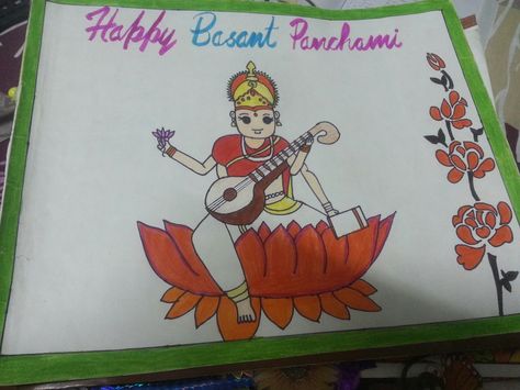 Drawing on basant panchami Vasant Panchami Drawing, Vasant Panchami, Basant Panchami, Drawing Kids, Indian Kurti Designs, Indian Kurti, Ticking Fabric, Kurti Designs, Classroom Decor